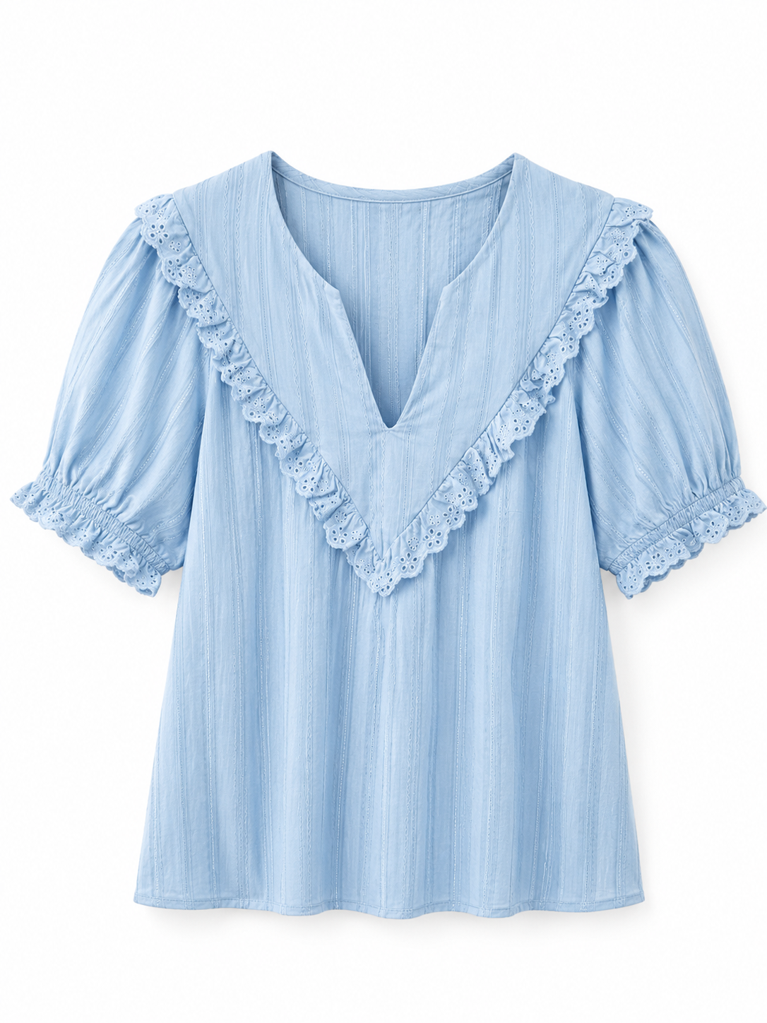Chemisier bohème à bordure en dentelle pour femme – Bleu ciel