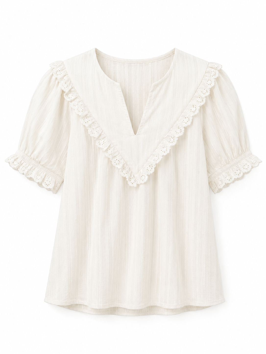Chemisier Bohème Femme avec Bordure en Dentelle – Blanc