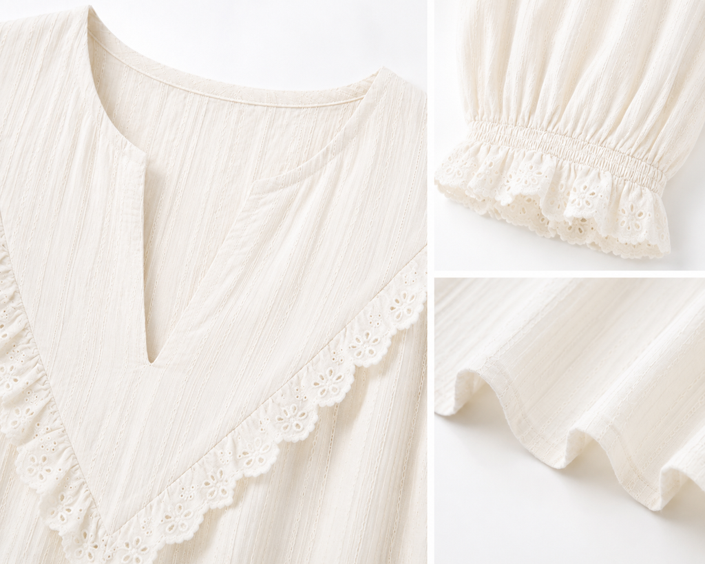 Women's Boho Lace Trim Blouse – White