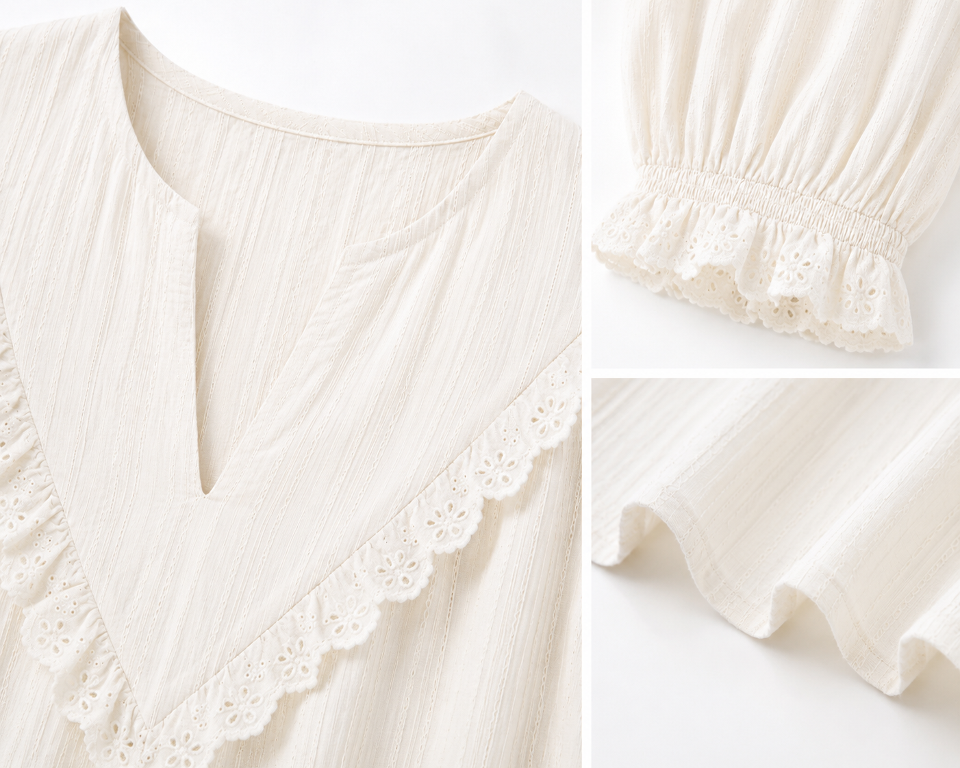 Chemisier Bohème Femme avec Bordure en Dentelle – Blanc