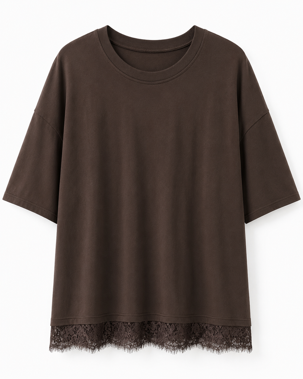 Women's Oversized Lace Hem T-Shirt – Chocolate Brown