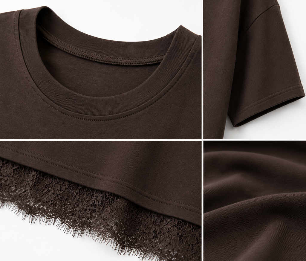 Women's Oversized Lace Hem T-Shirt – Chocolate Brown