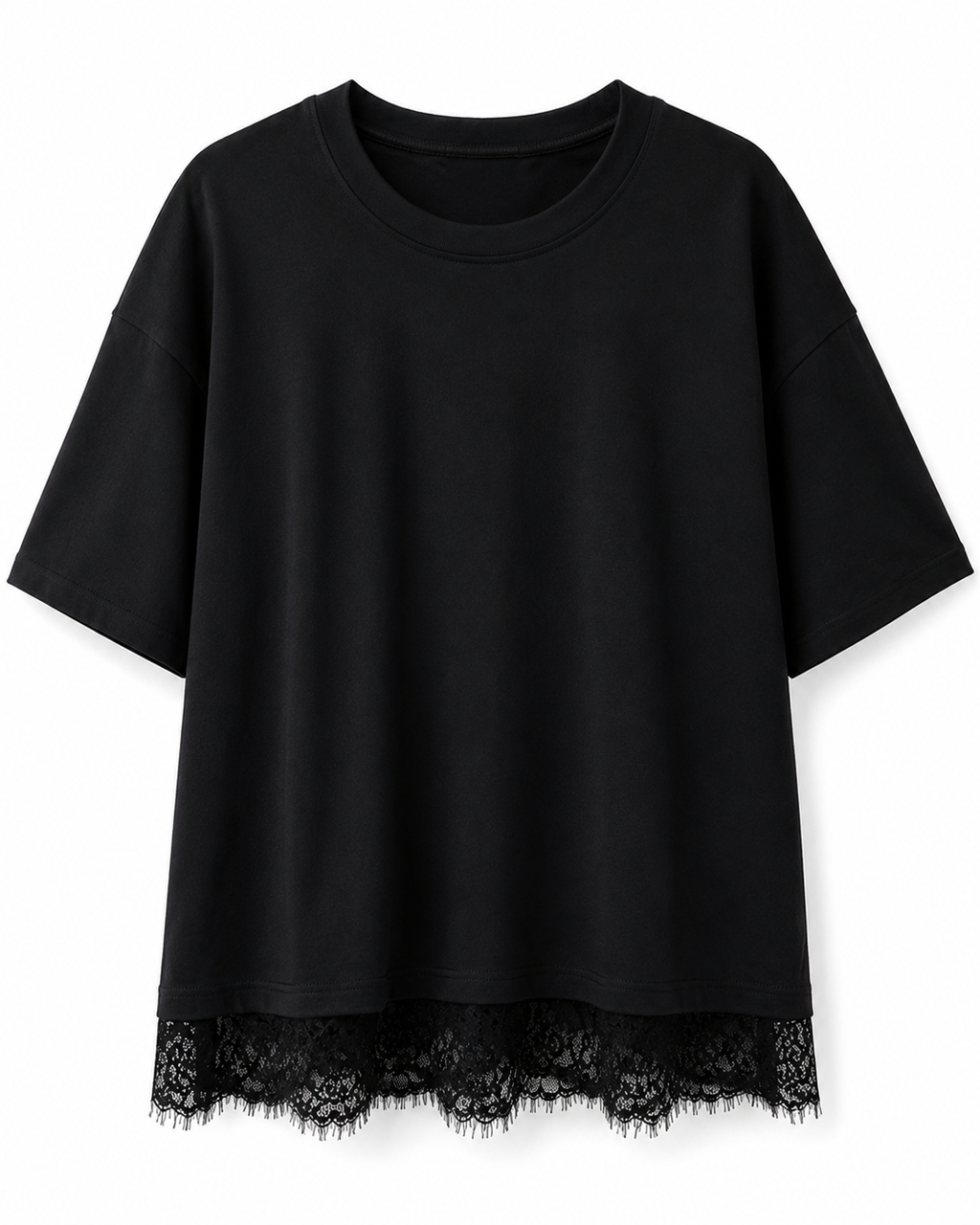 Women's Oversized Lace Hem T-Shirt – Black