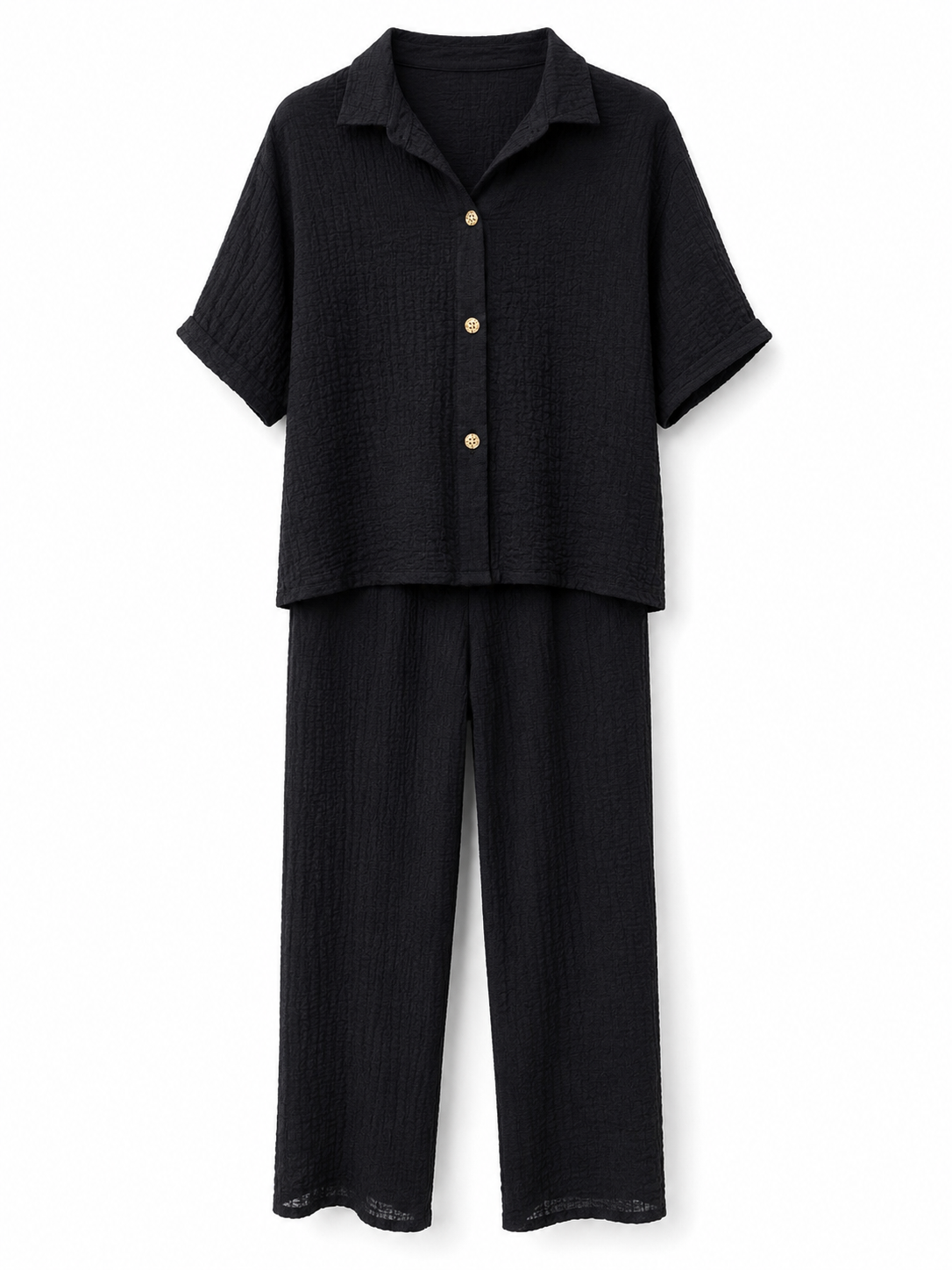Ensemble de détente deux pièces texturé pour femme – Noir