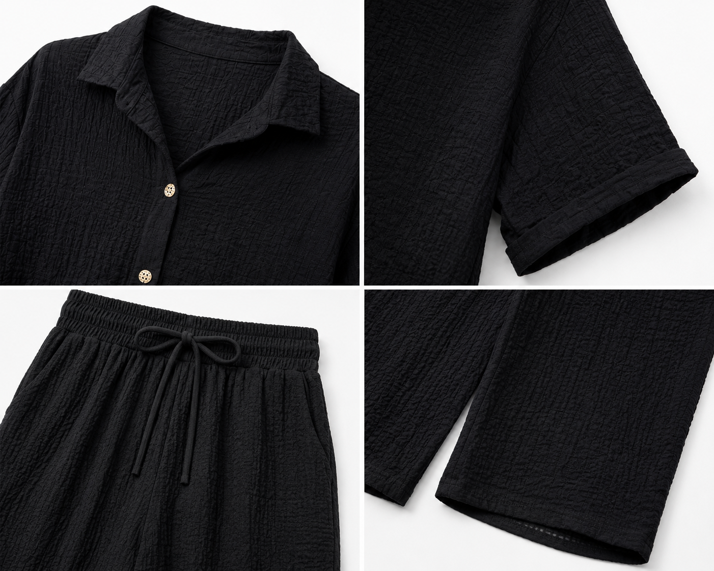 Ensemble de détente deux pièces texturé pour femme – Noir