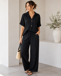 Women's Textured Two-Piece Lounge Set – Black