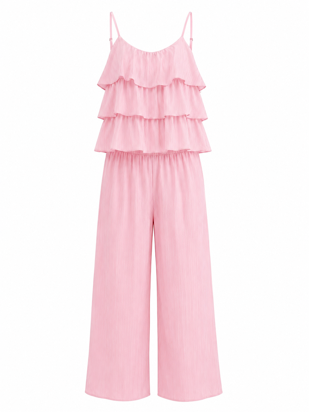 Women's Pink Ruffle Layered Wide Leg Jumpsuit
