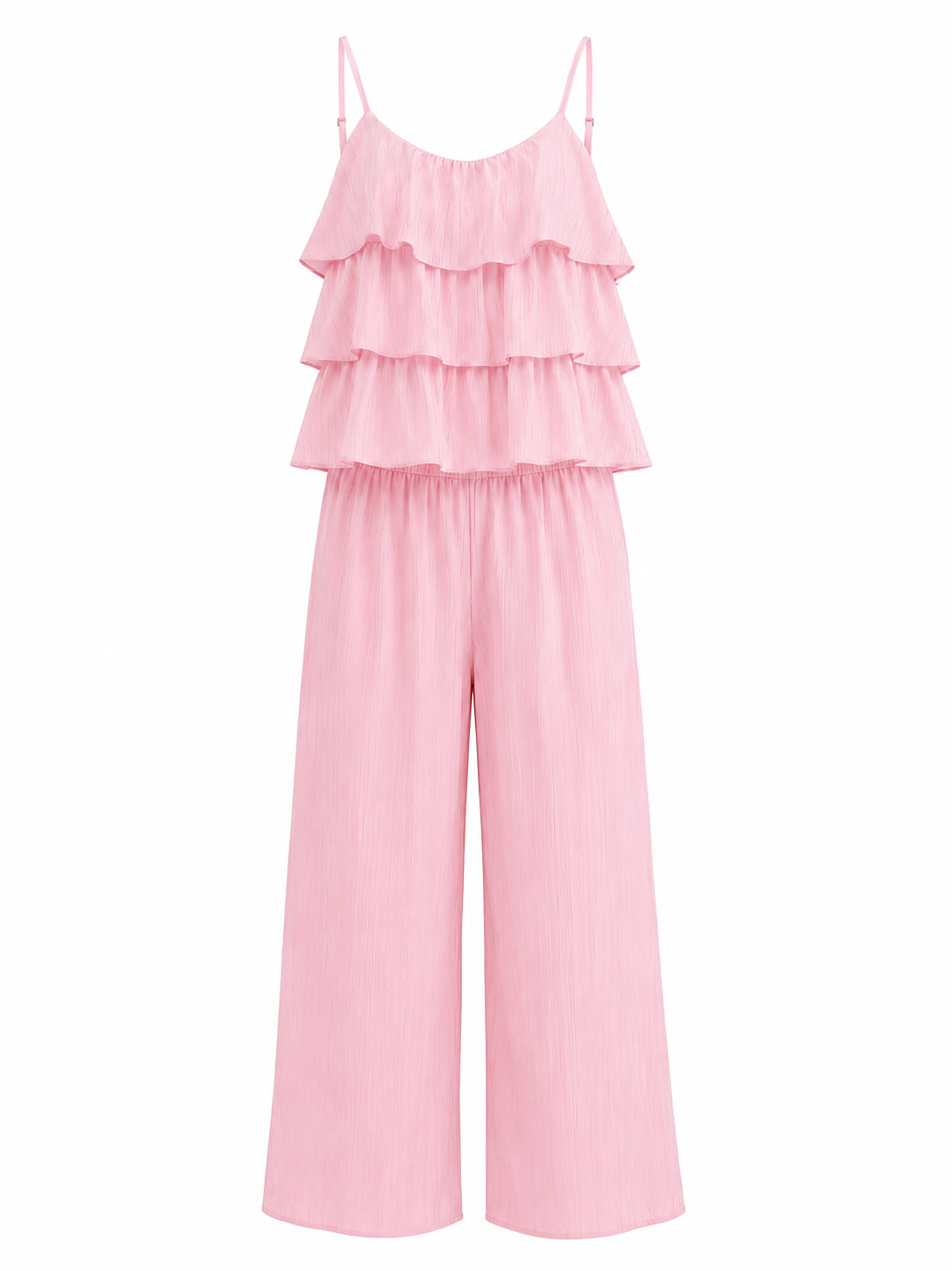 Combinaison pantalon large superposée à volants rose pour femme