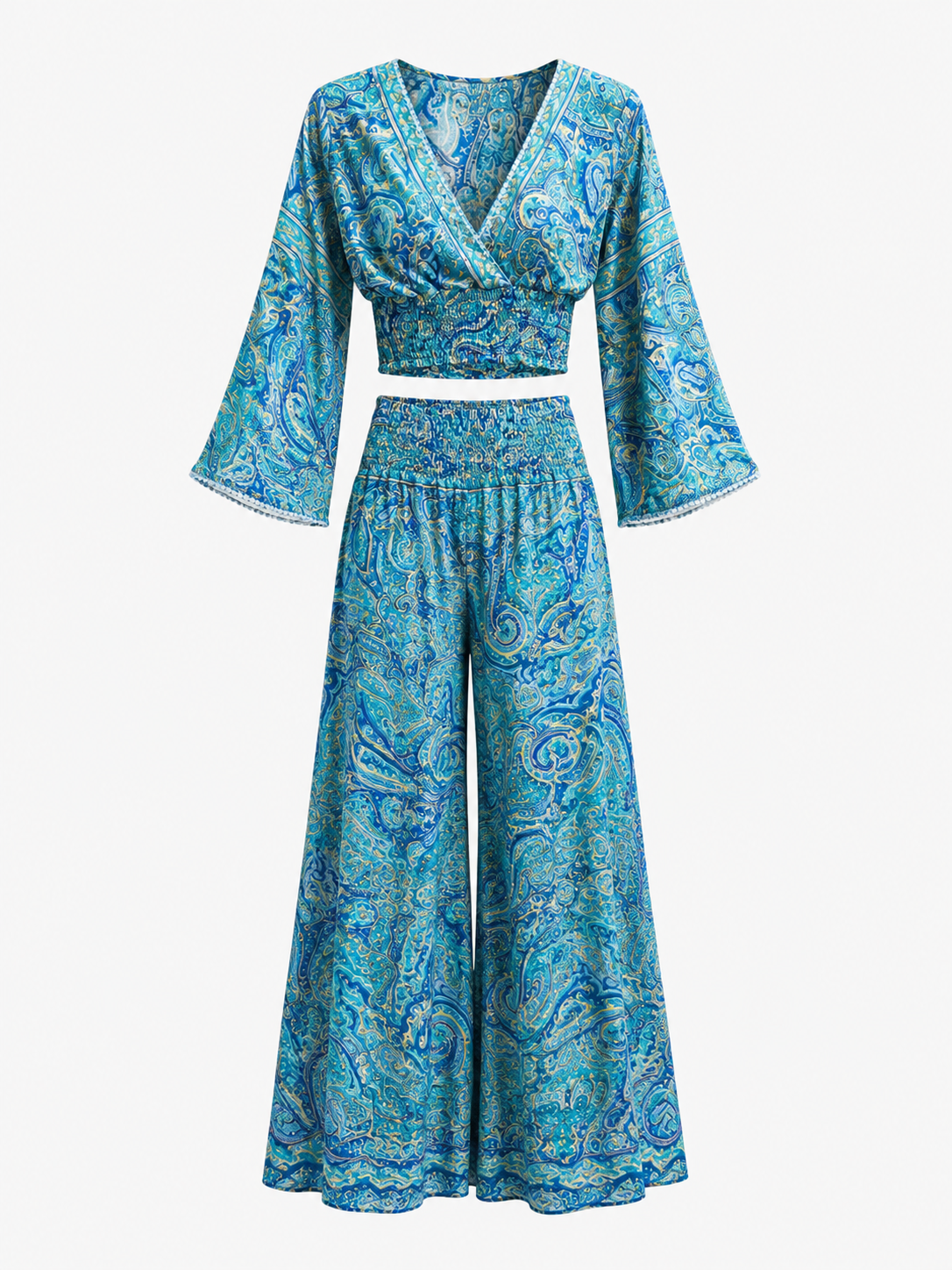 Ensemble deux pièces imprimé cachemire bohème – Bleu