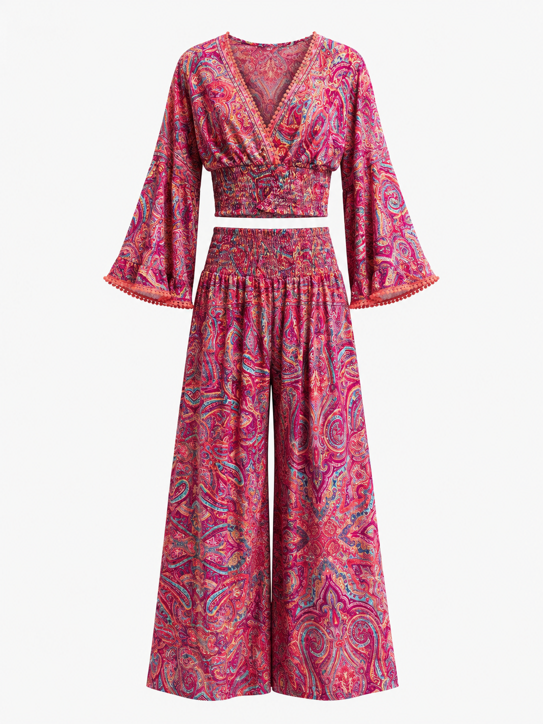 Ensemble deux pièces bohème à imprimé cachemire – Rose