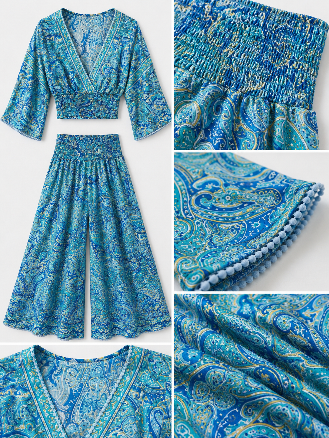 Ensemble deux pièces imprimé cachemire bohème – Bleu