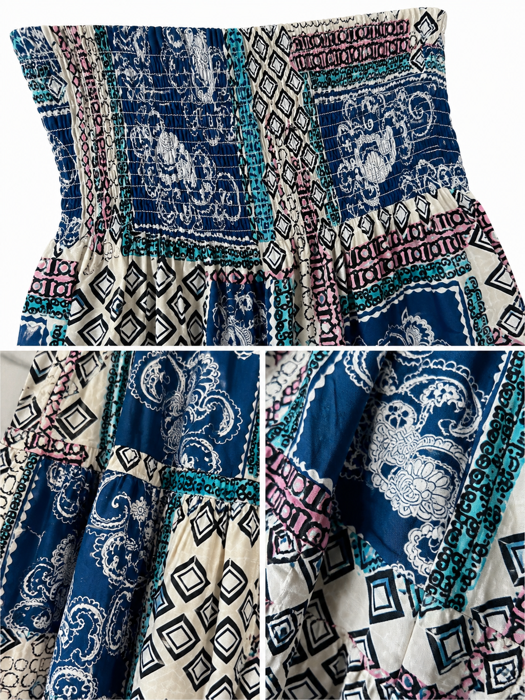 Jupe longue bohème en patchwork imprimé – Bleu roi