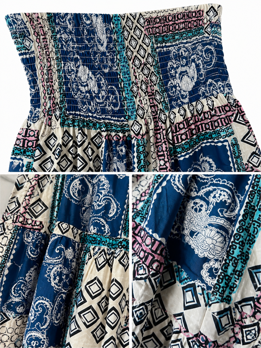 Jupe longue bohème en patchwork imprimé – Bleu roi