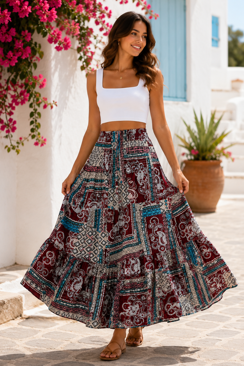 Jupe longue bohème imprimé patchwork