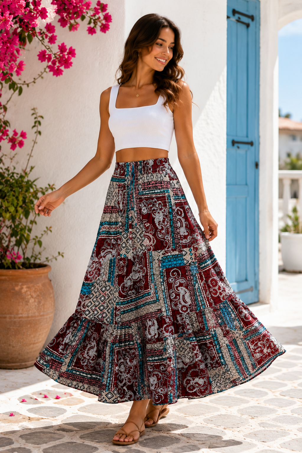 Jupe longue bohème imprimé patchwork