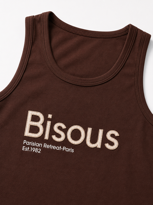 "Bisous" Chocolate Graphic Tank Top