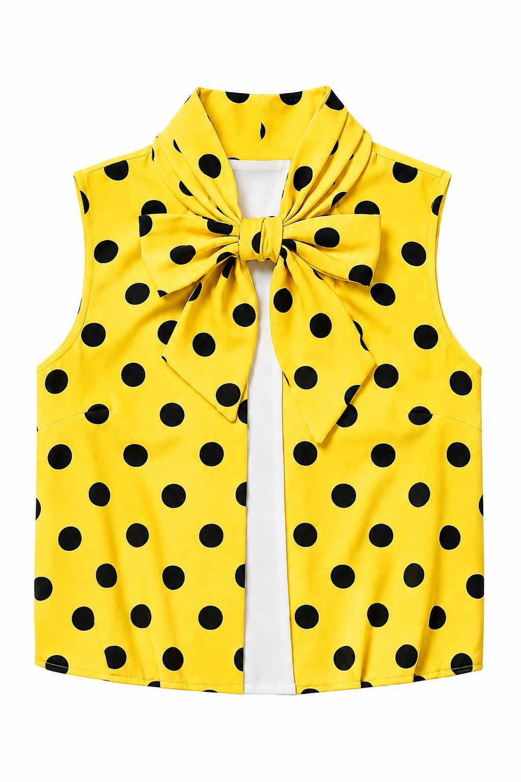 Yellow Polka-Dot Bow Taille Unique Blouse