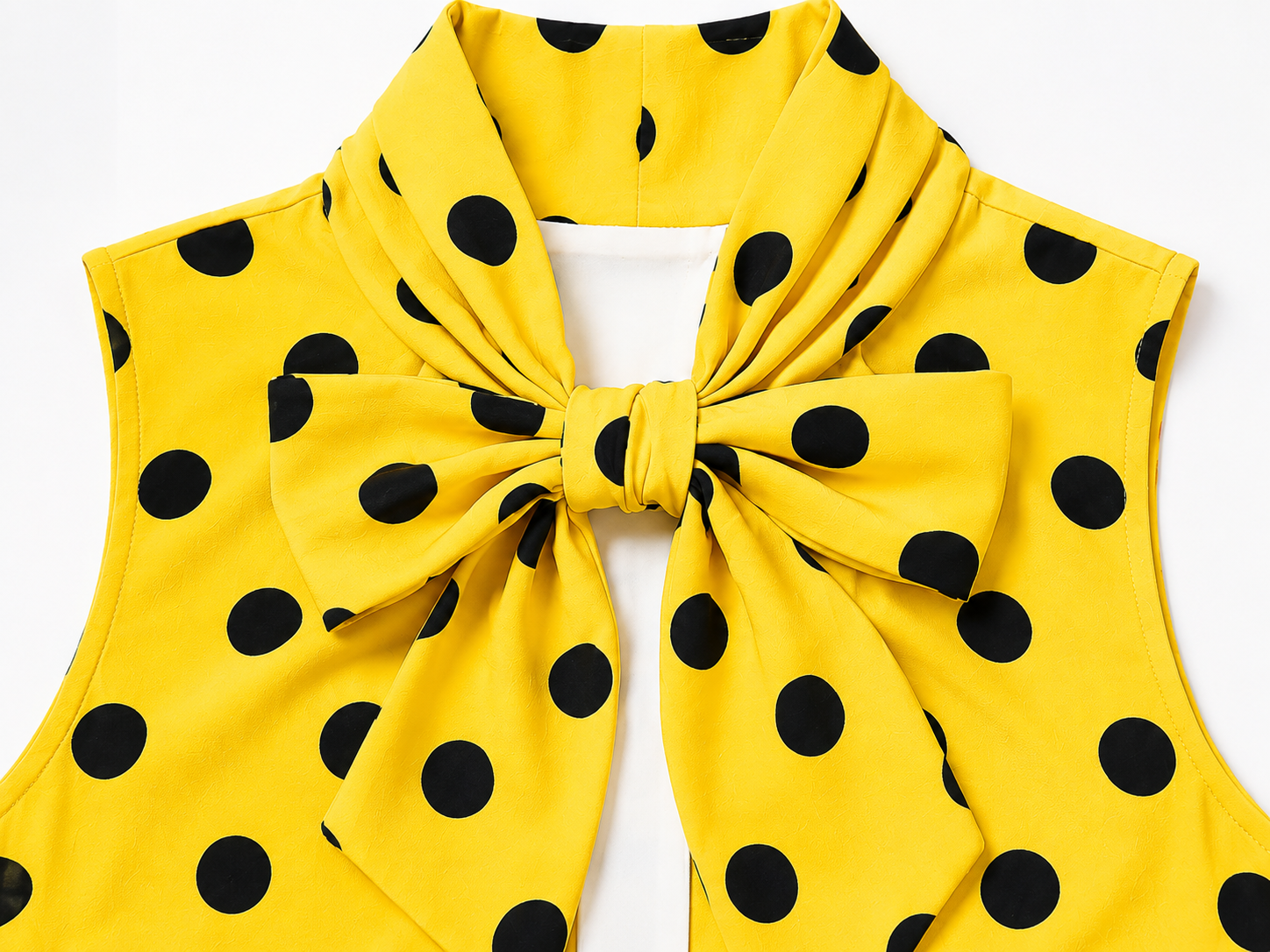 Yellow Polka-Dot Bow Taille Unique Blouse
