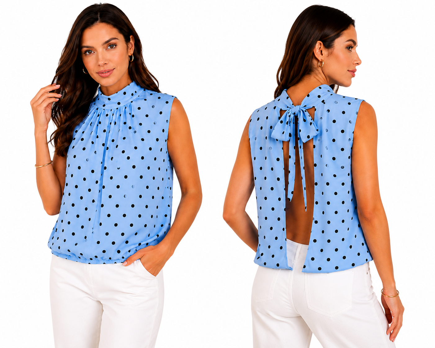 Chemisier sans manches à pois bleus Taille Unique