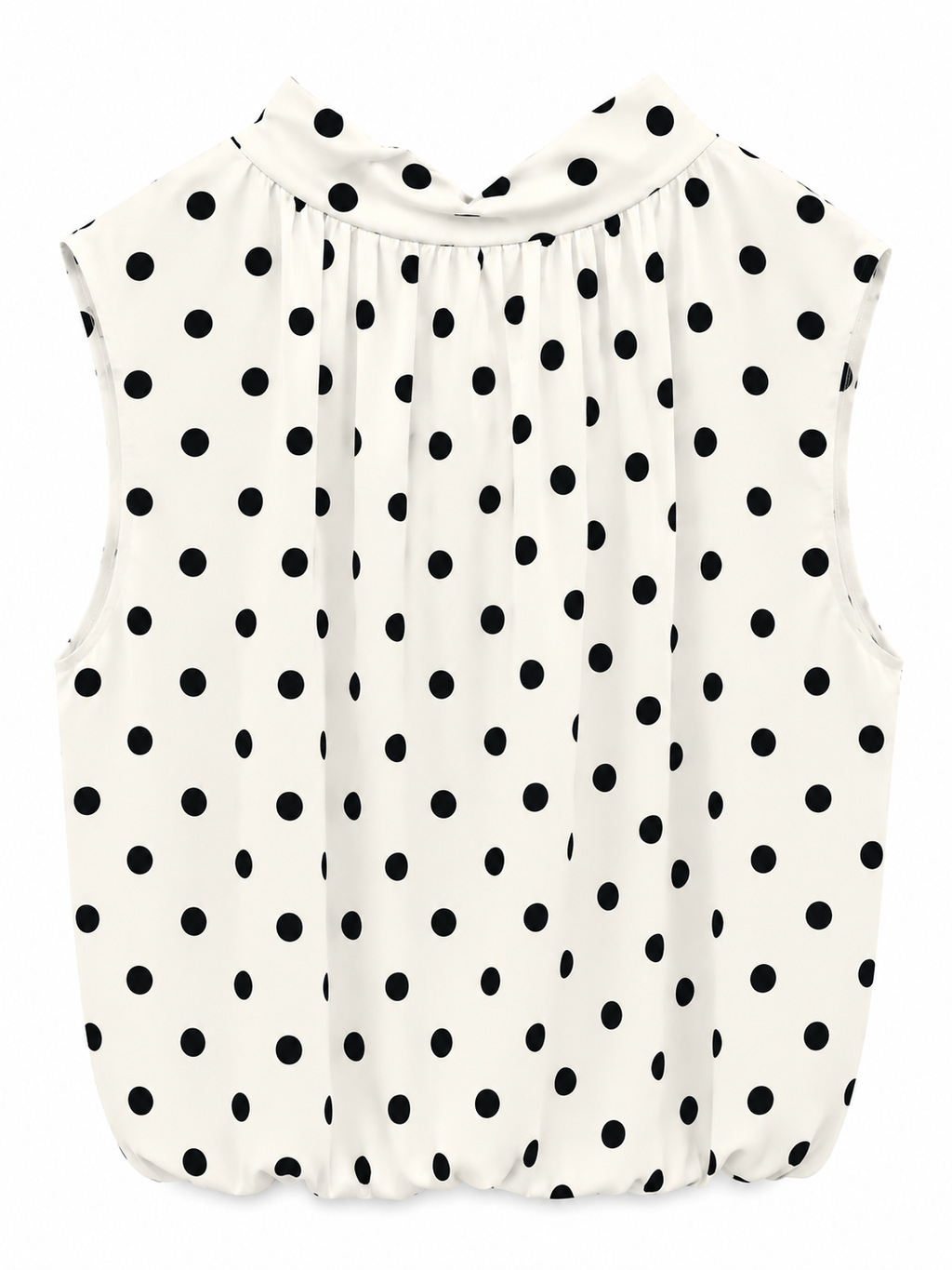 White Polka Dot Sleeveless Taille Unique Blouse