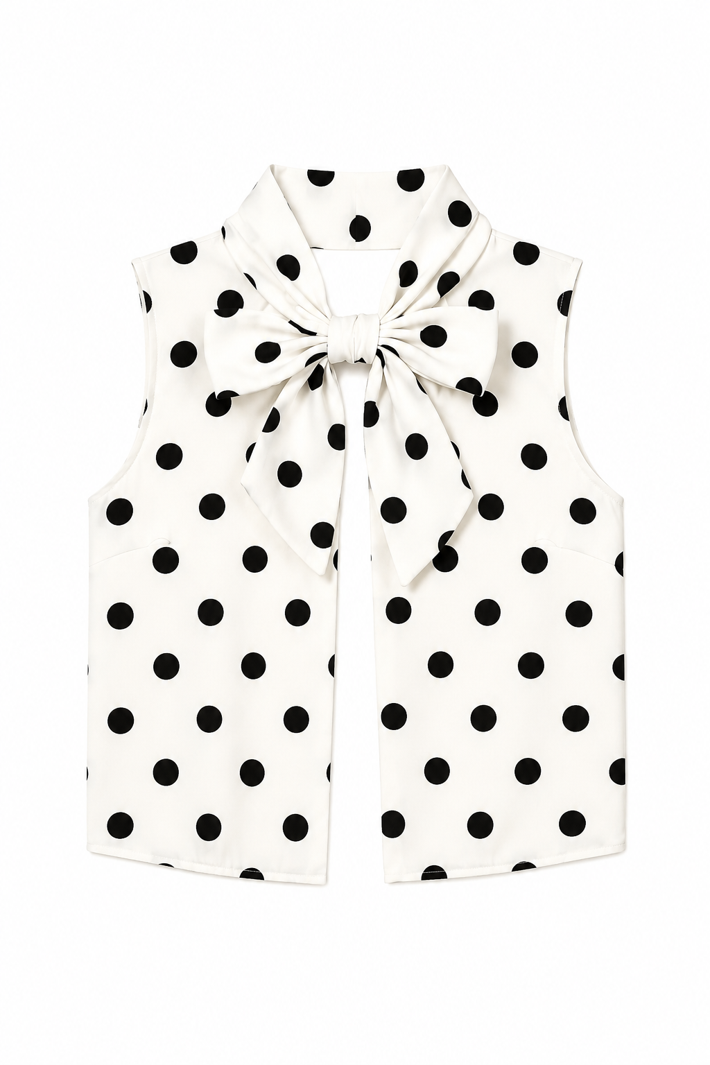 White Polka Dot Sleeveless Taille Unique Blouse