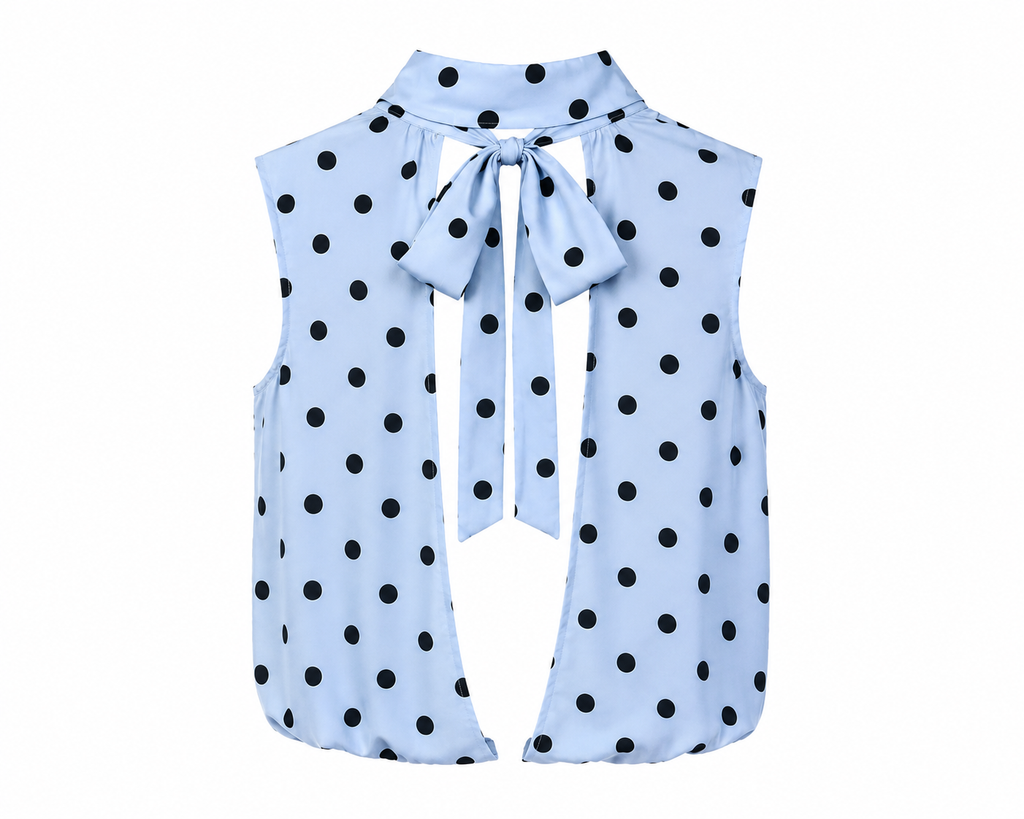 Blue Polka Dot Sleeveless Taille Unique Blouse