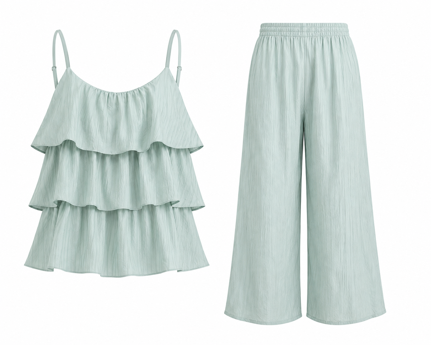 Ensemble caraco étagé et pantalon large vert menthe