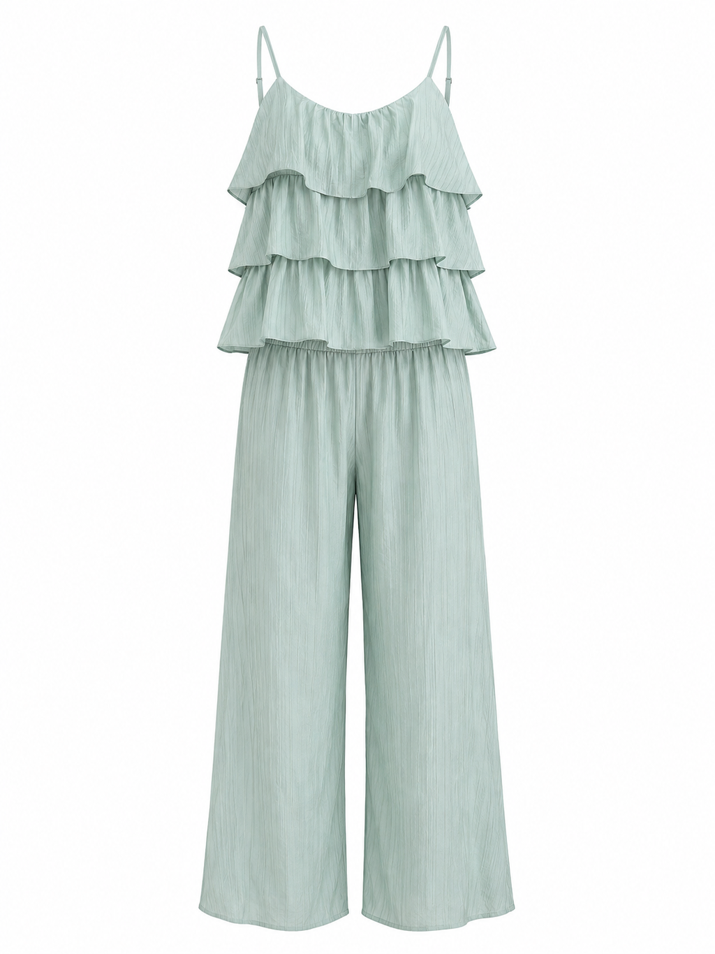 Mint Green Tiered Cami Top & Wide-Leg Trouser Set
