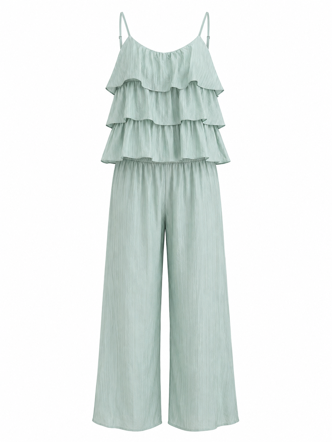 Ensemble caraco étagé et pantalon large vert menthe