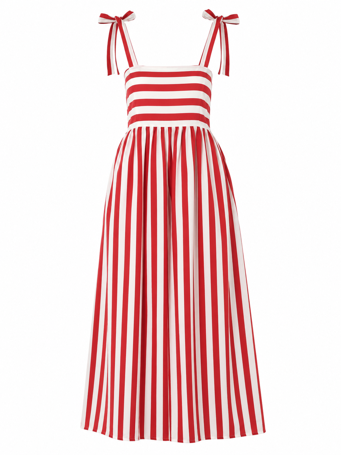 Robe longue d'été à rayures rouges et blanches avec épaules à nouer