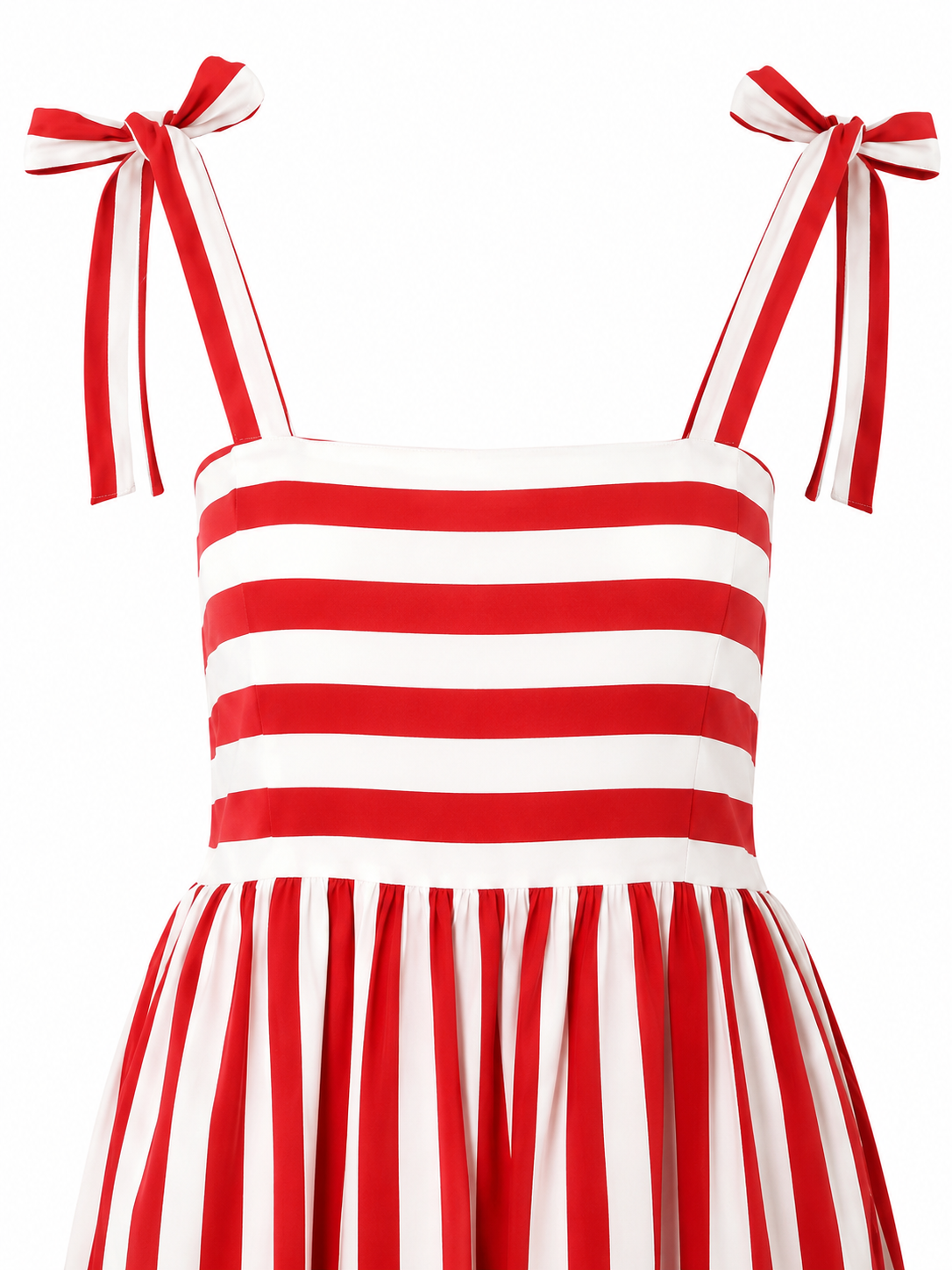Robe longue d'été à rayures rouges et blanches avec épaules à nouer