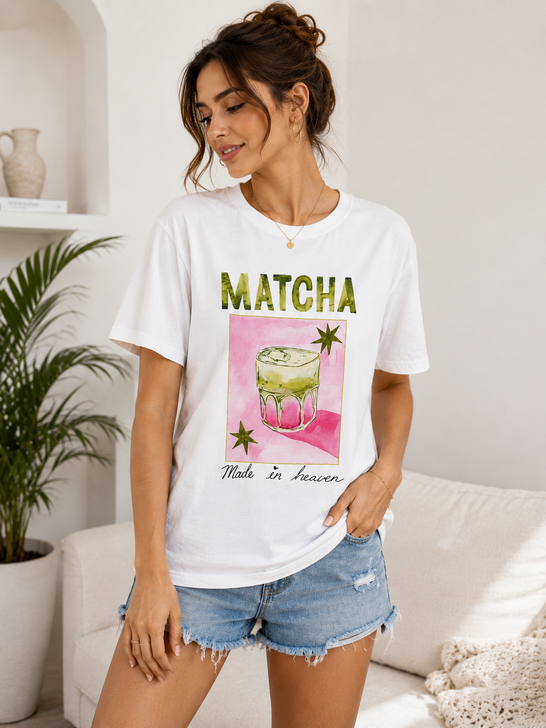 Matcha-Grafik-T-Shirt – Weiß