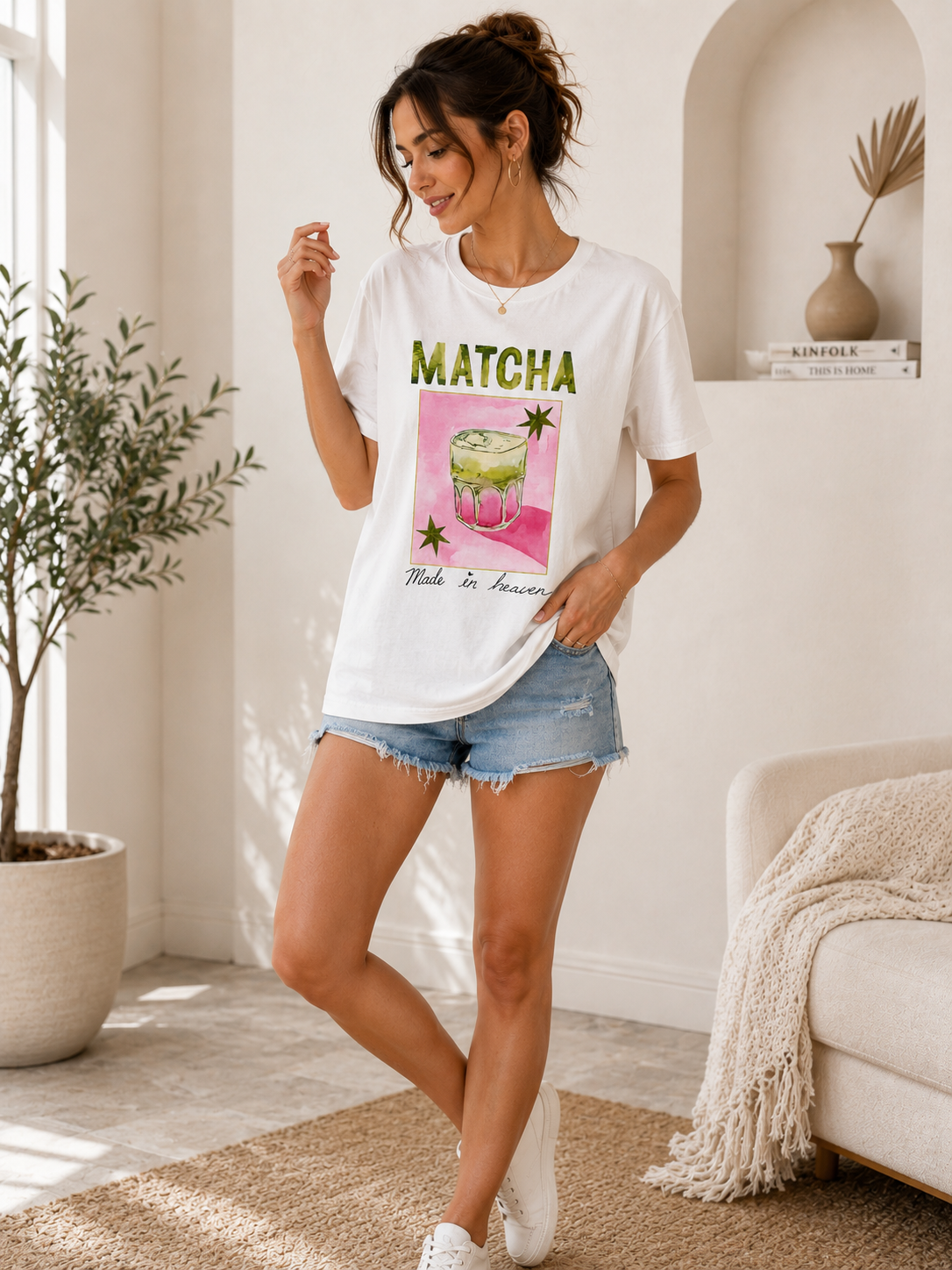 Matcha-Grafik-T-Shirt – Weiß