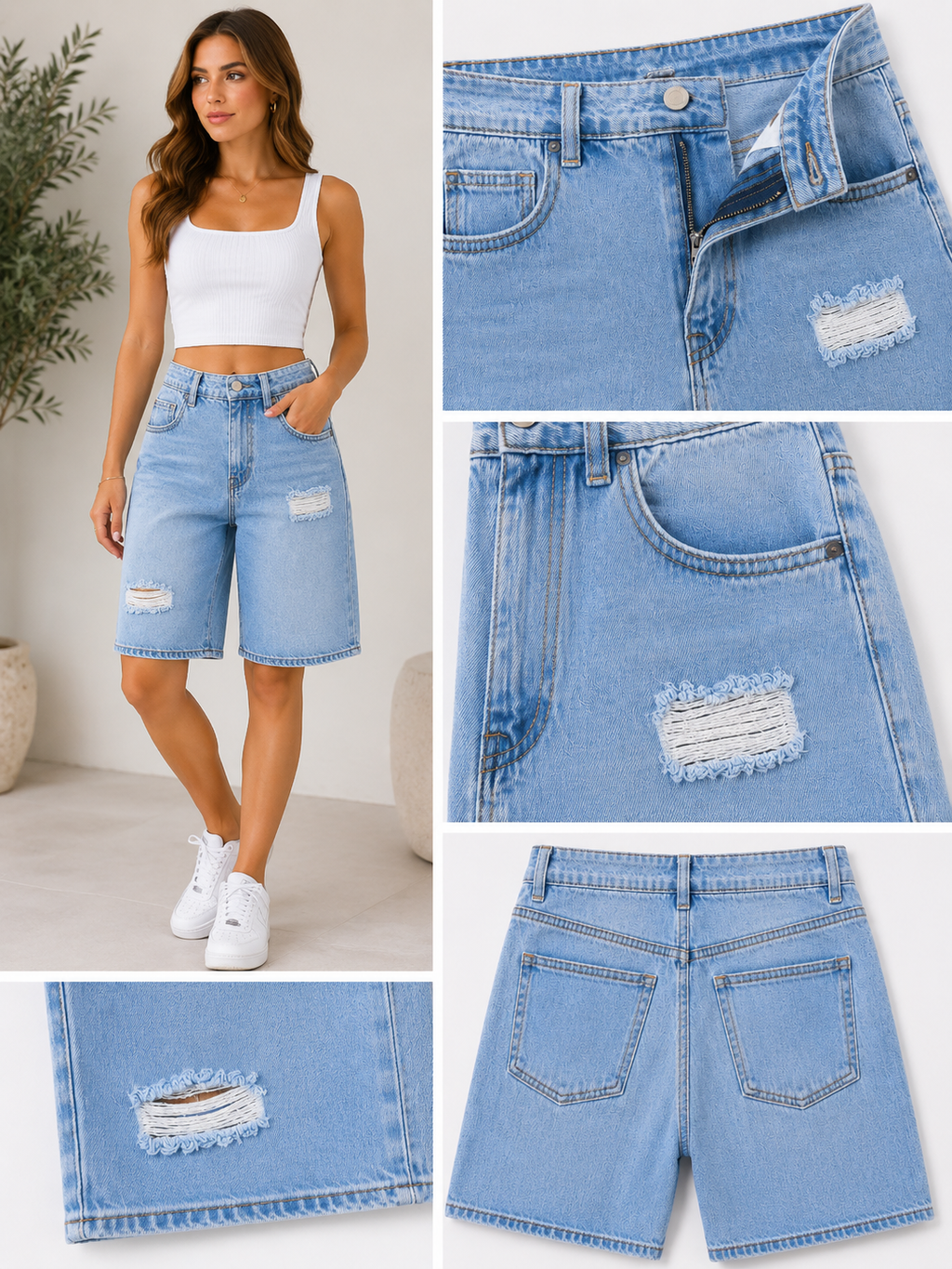Ripped Denim Shorts