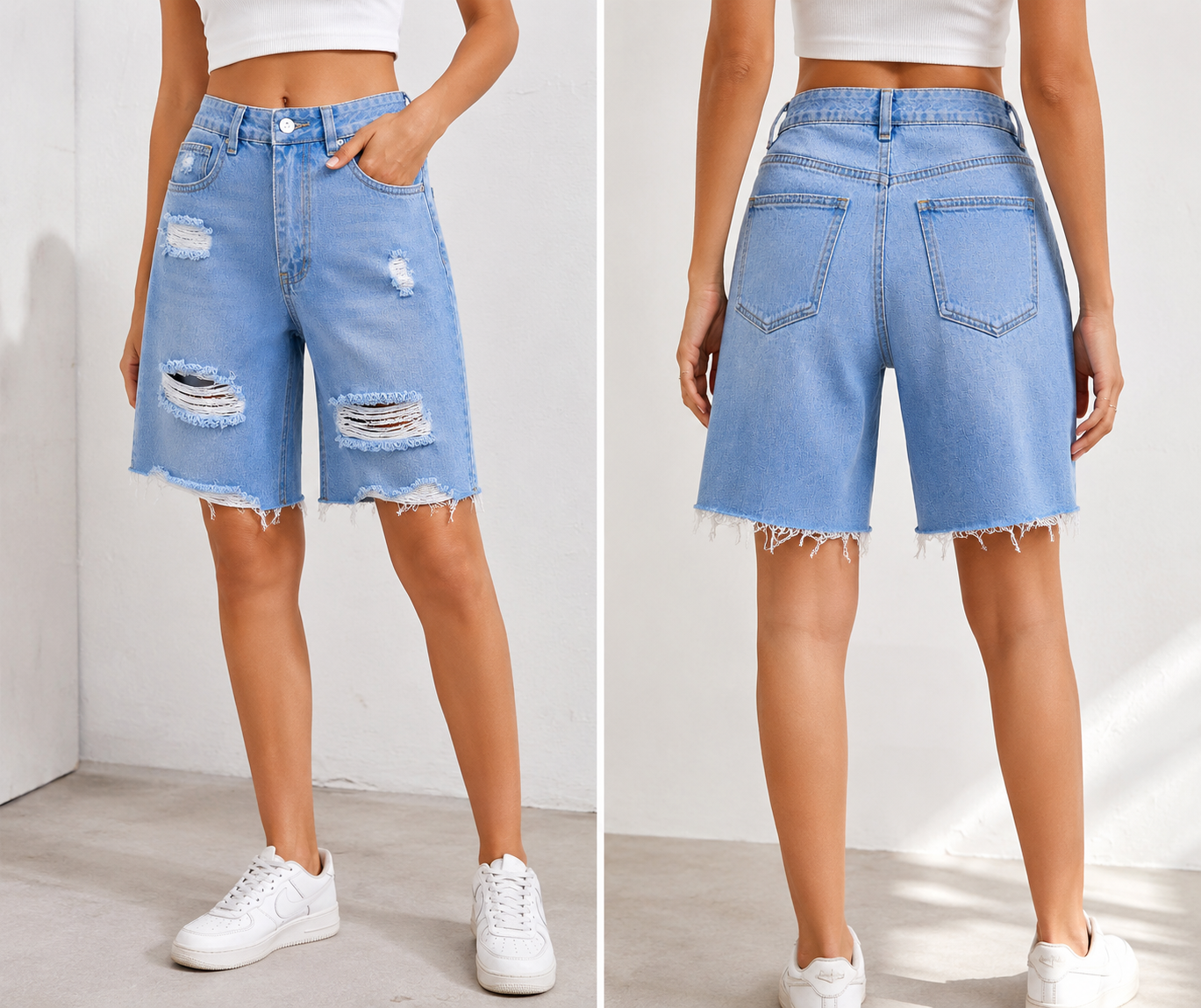 Short en jean taille haute déchiré