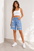 High-Waisted Ripped Denim Shorts