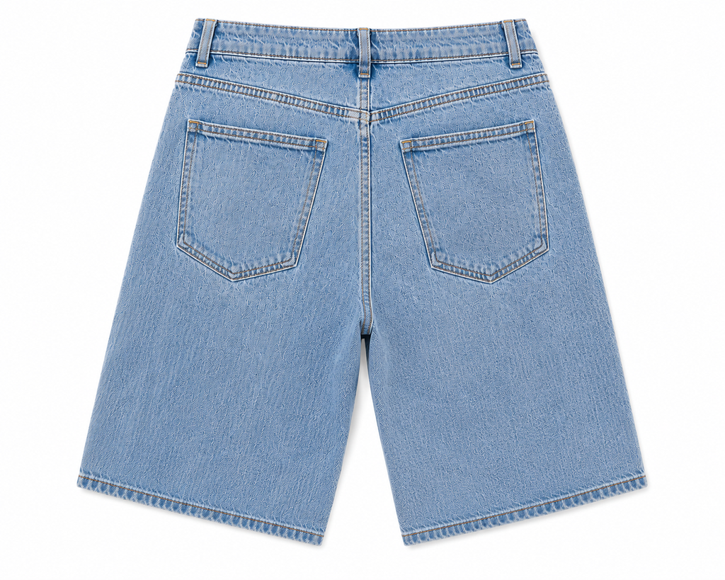 High-Waisted Classic Denim Bermuda Shorts