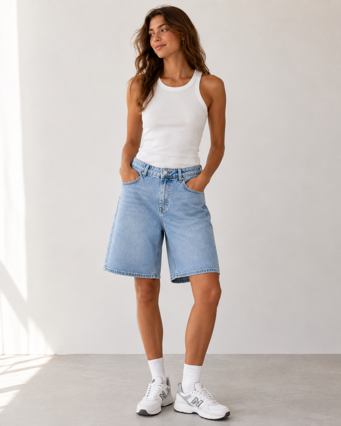 Short en jean bermuda classique taille haute