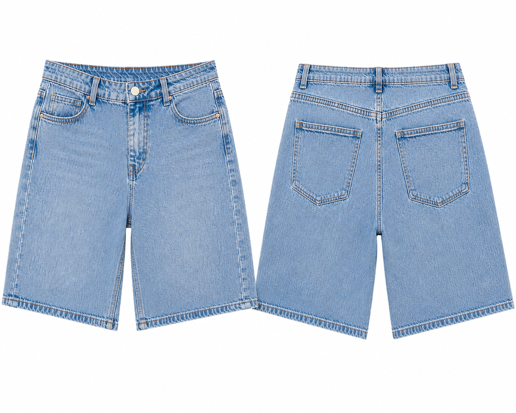 High-Waisted Classic Denim Bermuda Shorts