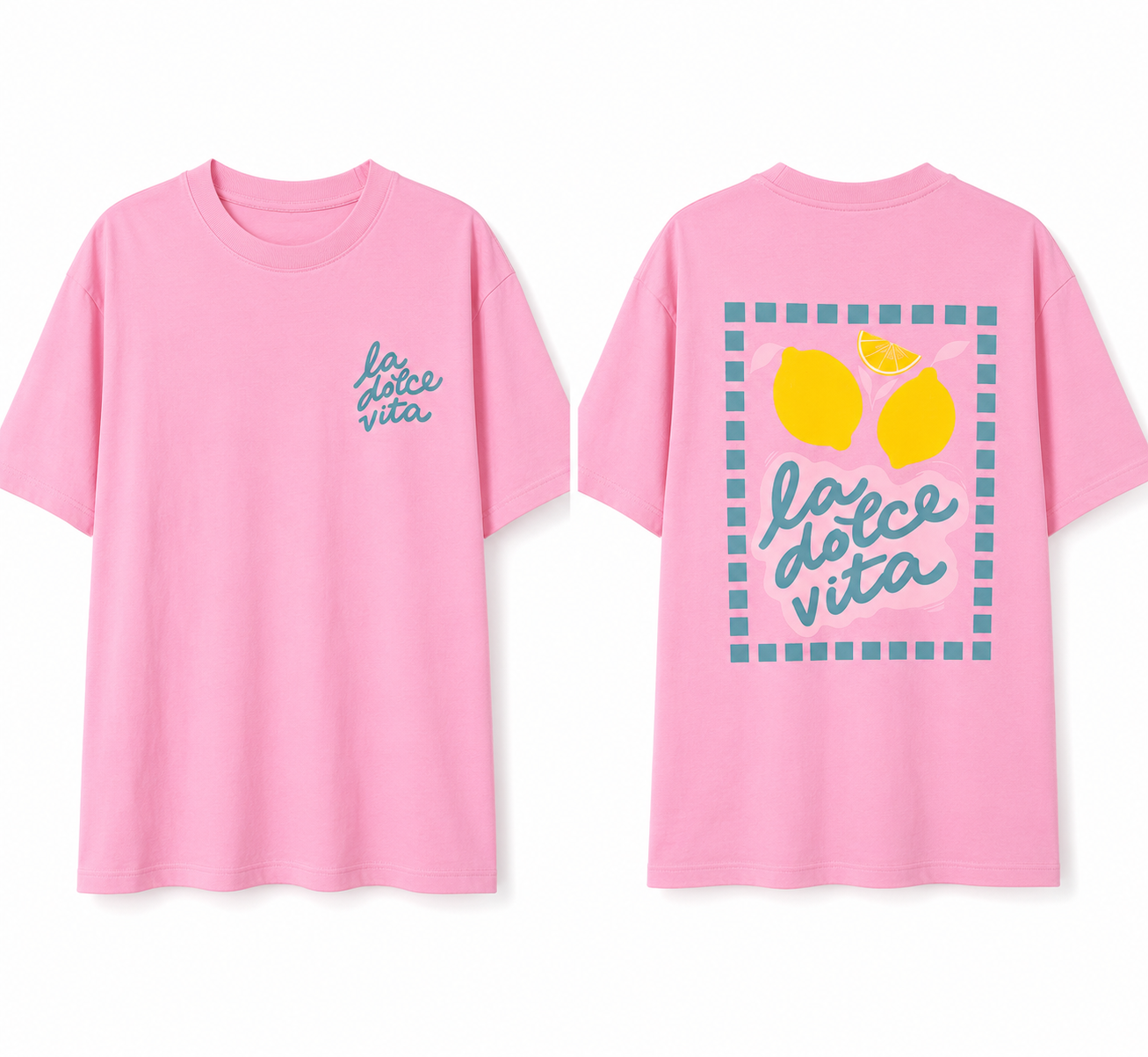 T-shirt oversize rose à motif La Dolce Vita