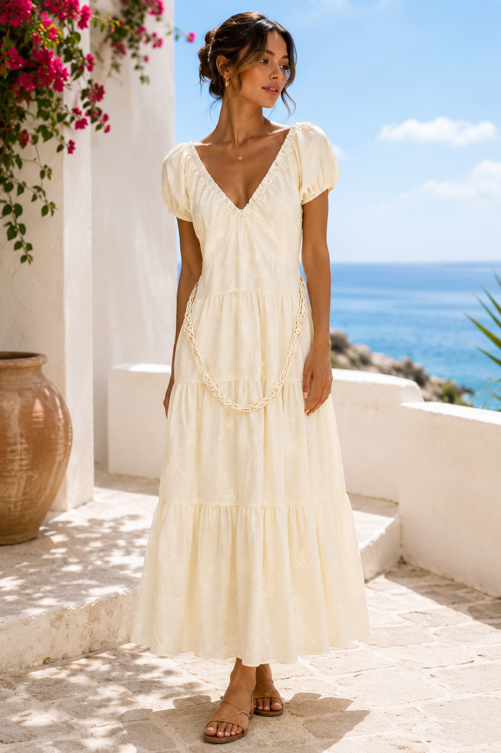 Robe longue ivoire brodée