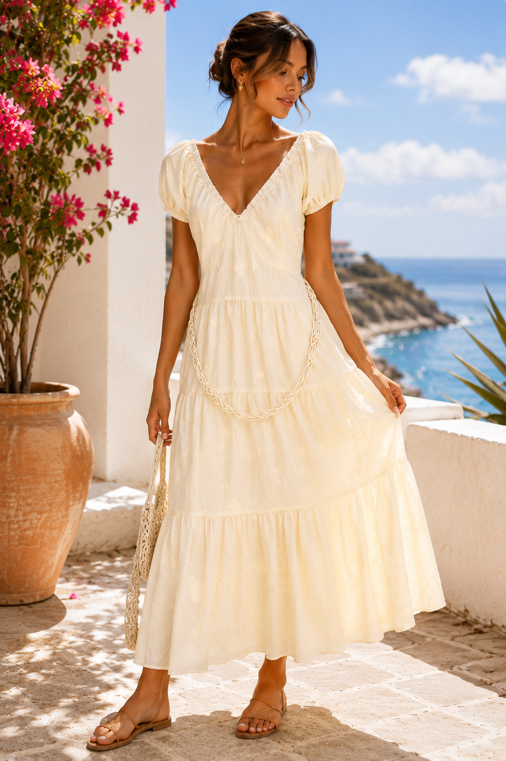 Robe longue ivoire brodée