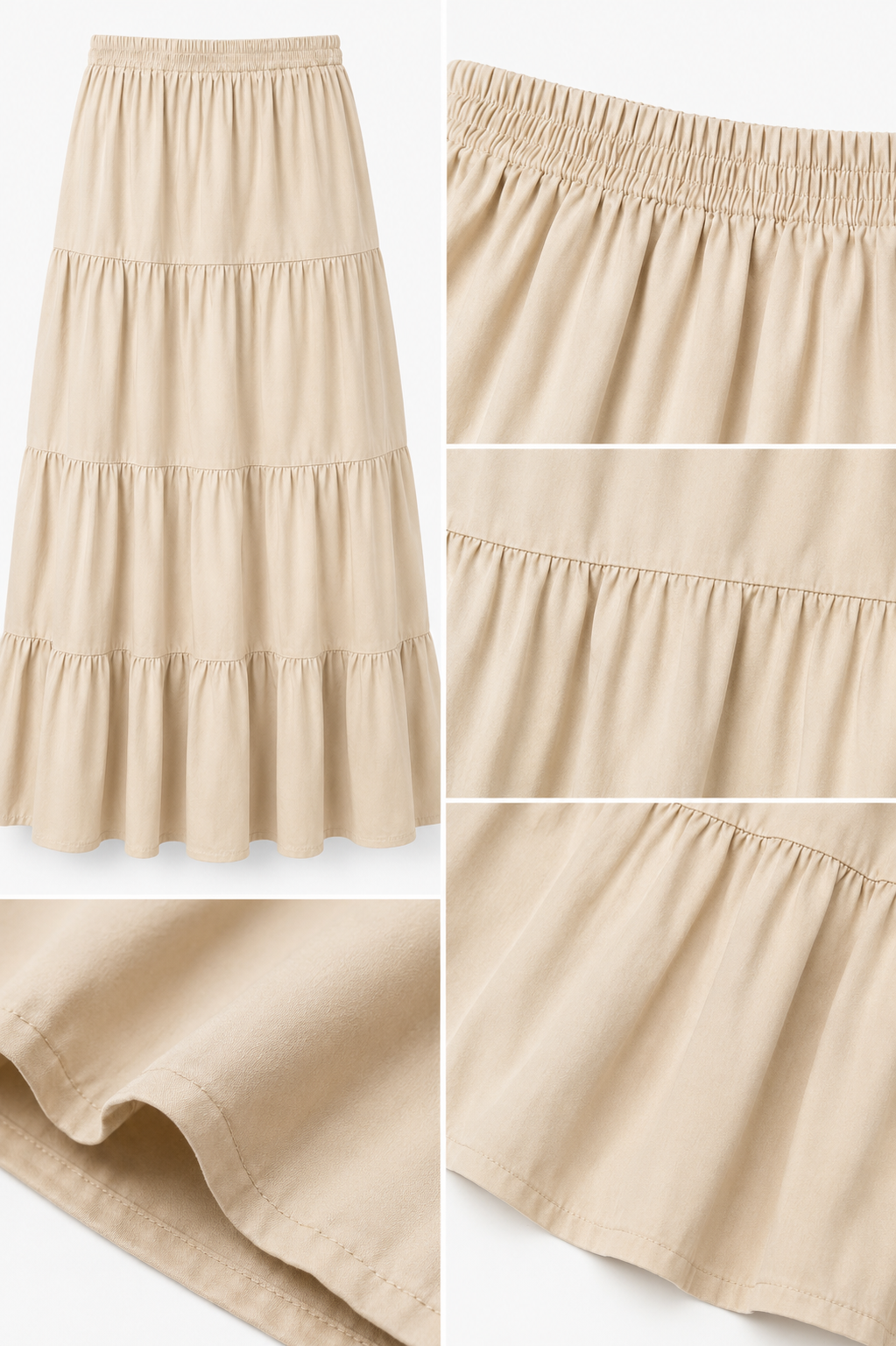 Jupe longue étagée beige
