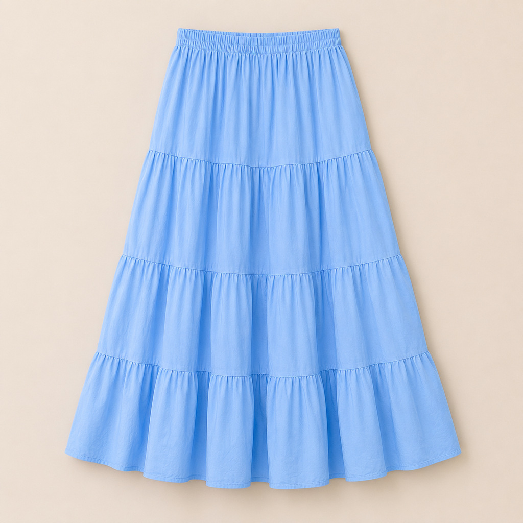 Sky Blue Tiered Maxi Skirt