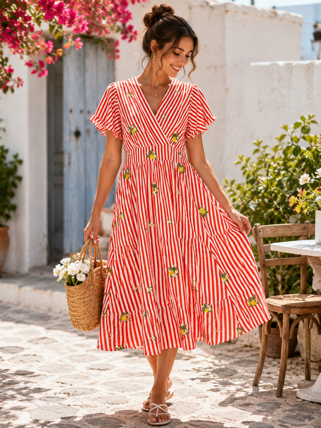 Robe midi rayée agrumes