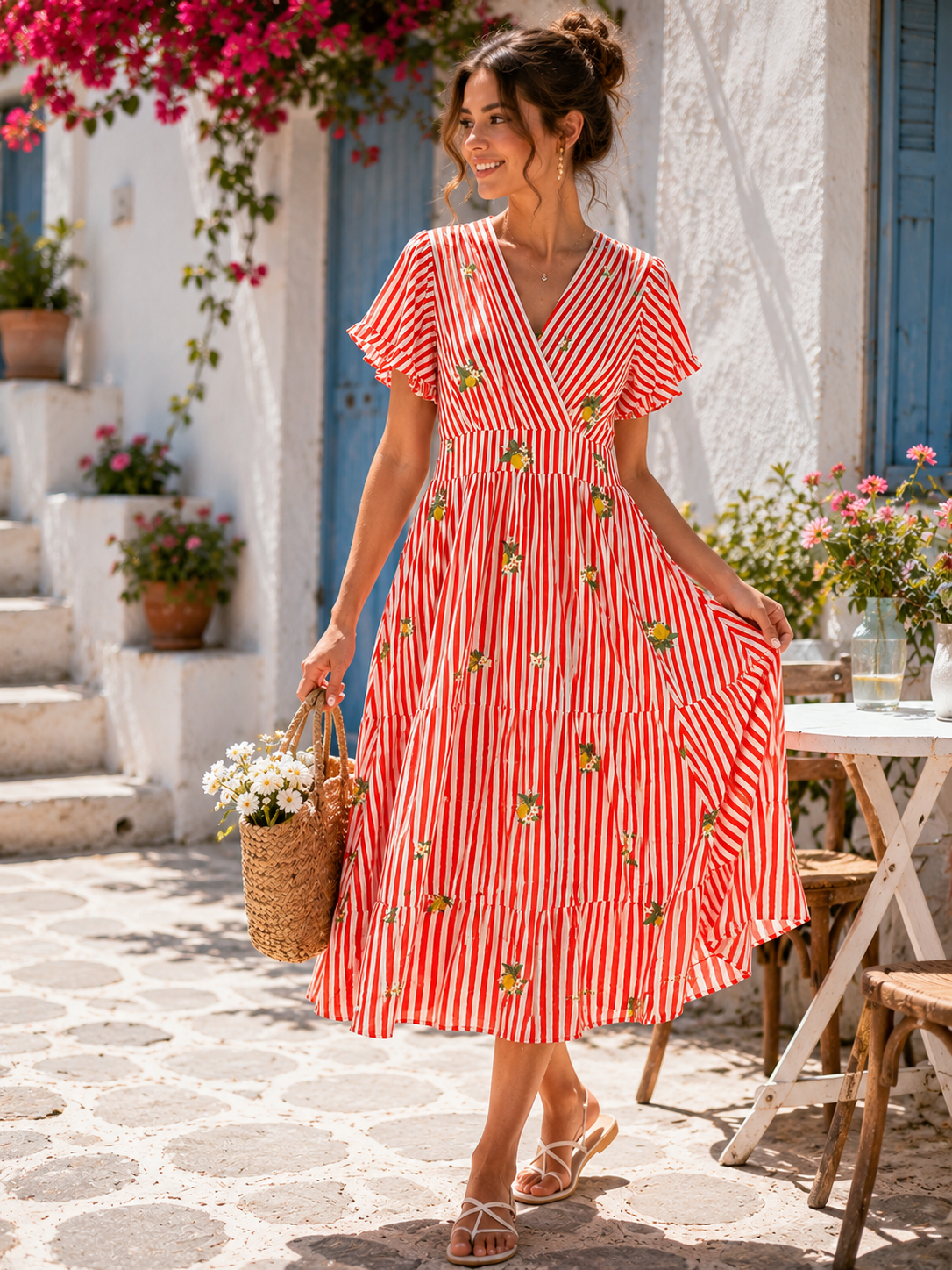 Robe midi rayée agrumes