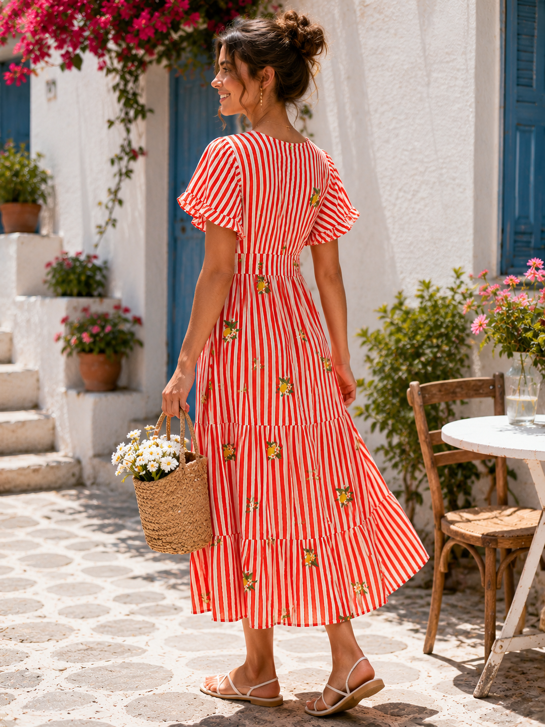 Robe midi rayée agrumes