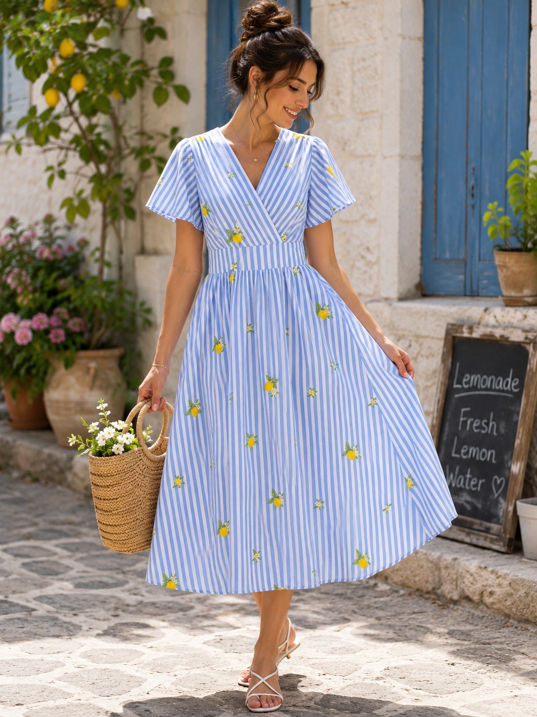 Zitronenbrise Midi-Kleid