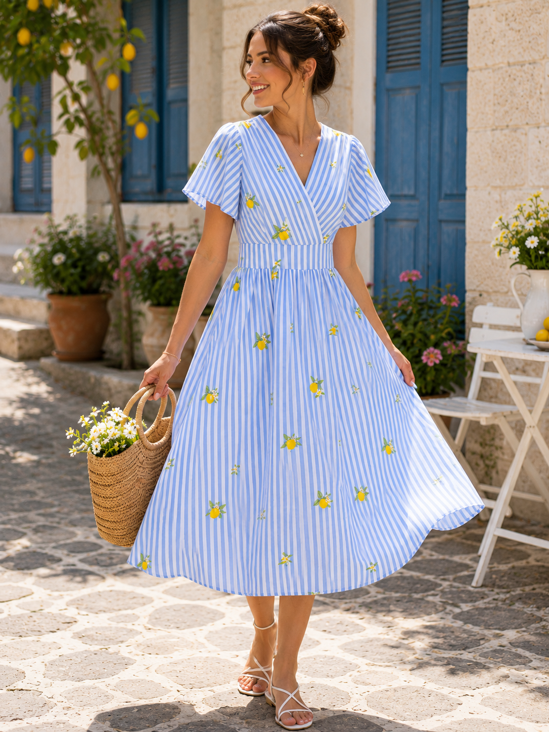 Zitronenbrise Midi-Kleid