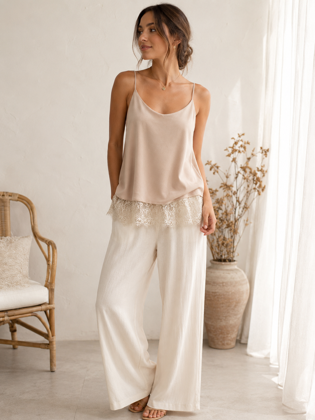 Camisole-Top aus rosafarbener Spitze